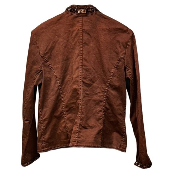 Apt 9 Sequin Embellished Utility Style Brown Jacket Pockets Button Front Large - Picture 3 of 9